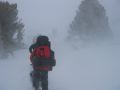 Heading out in the storm (that's Rebecca, with Dave in front)